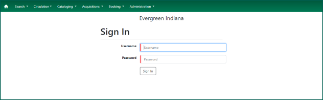 Staff sign-in page for Evergreen Indiana