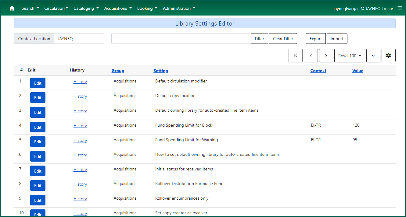 Image of the Library Settings Editor