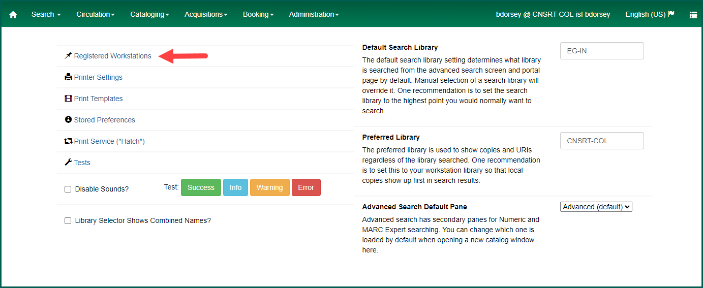 arrow pointing at Registered Workstations link