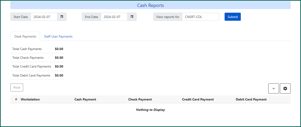 Desk payments tab