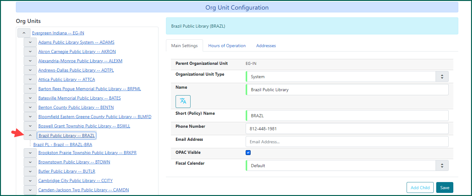 Click the arrow to open your system org unit