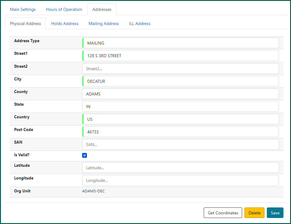 Enter addresses using the provided fields.