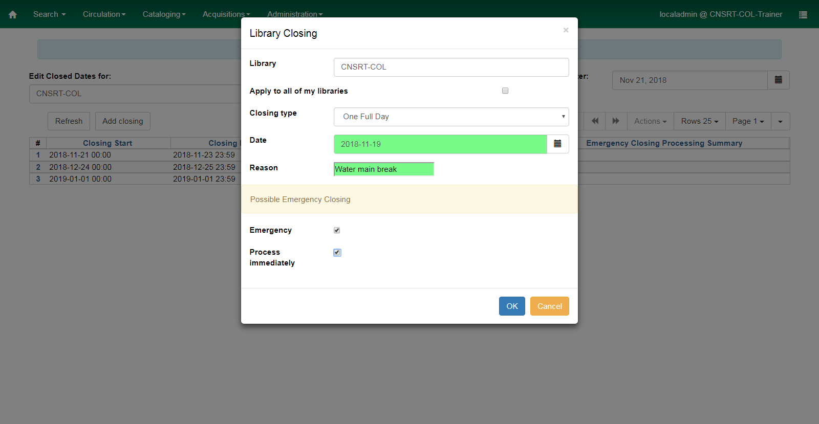 Fill out the library closing form