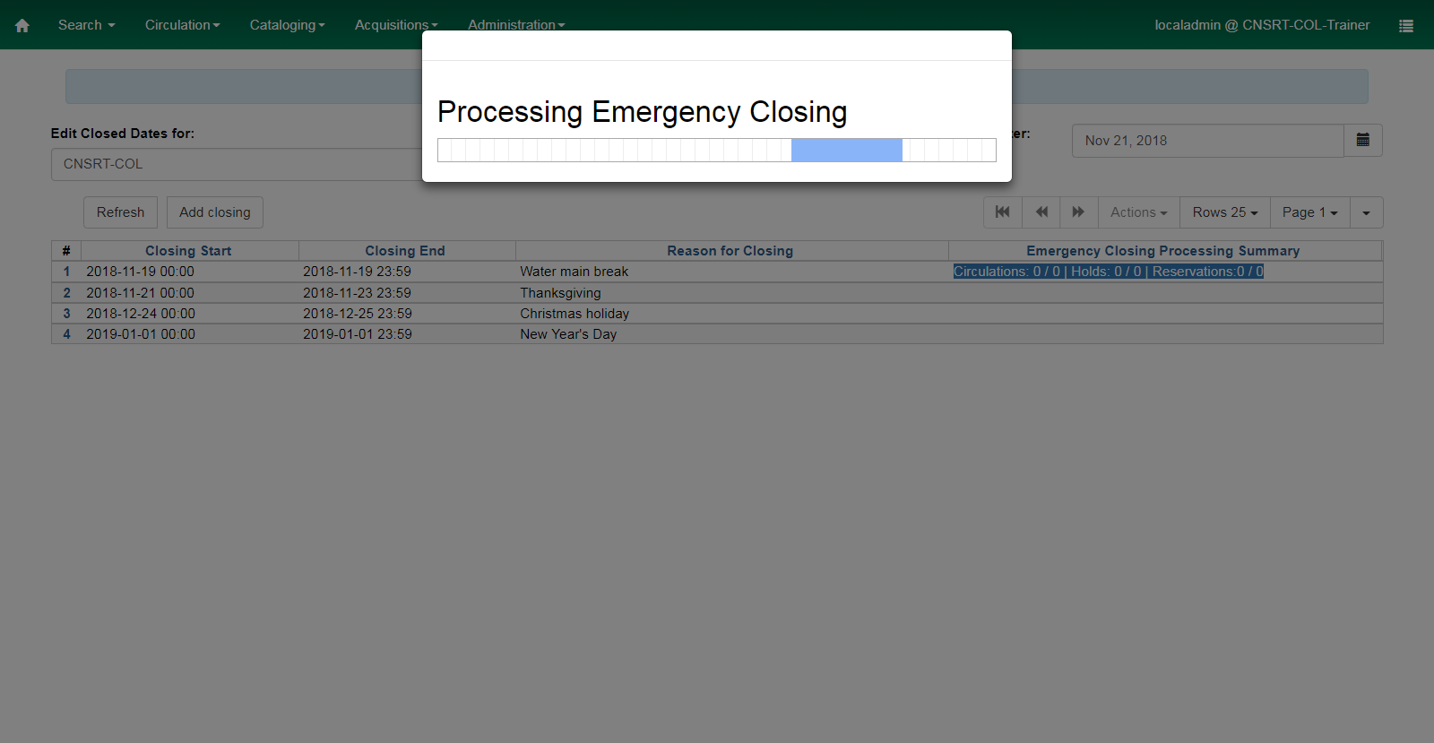 Processing emergency closing status bar