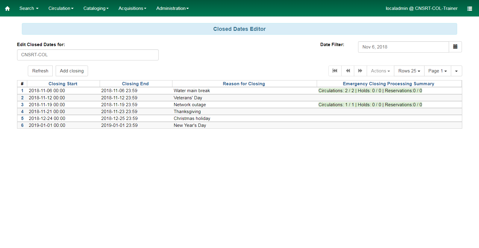 Processes will appear under the Emergency Closing Processing Summary column.