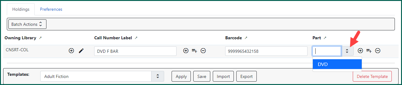  add or create parts from the drop down menu