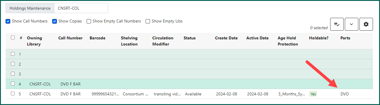 part name will now appear under the Parts column