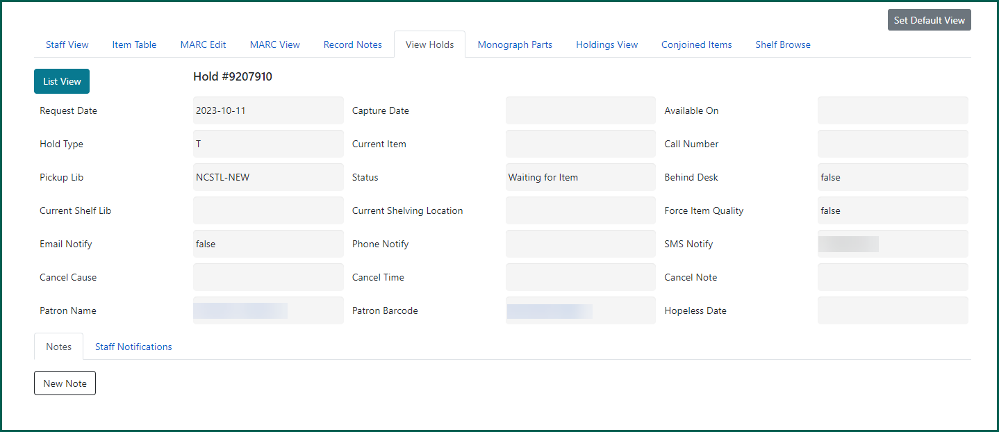 Use hold detail view to easily view useful information about a particular hold.