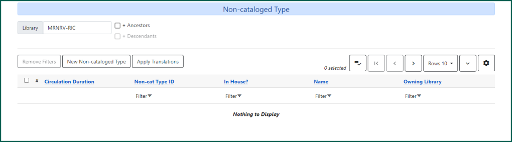 Main page of the non-cataloged types editor.