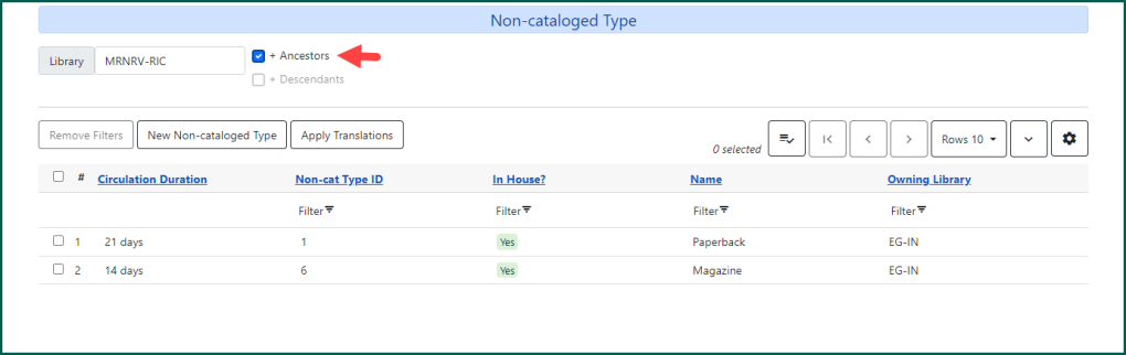 View consortium and system level types by clicking the ancestors button