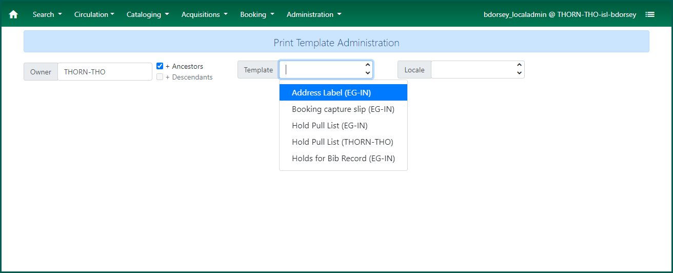 View local or consortium-level templates when the Ancestors button is checked