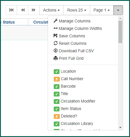 Enable and disable columns from the configuration menu