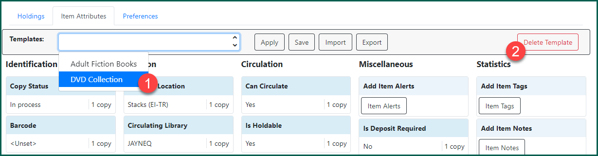 Select the template from the drop down menu.