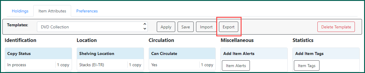 Click Export to download a file of all of your templates