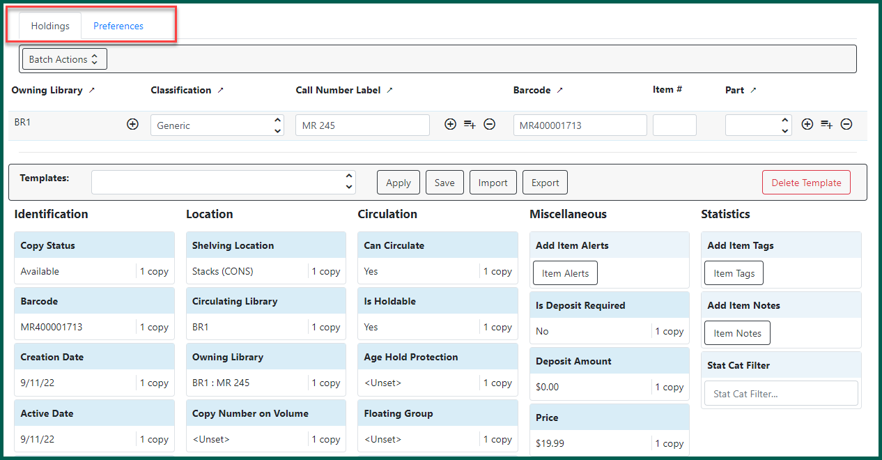 When the tabs are unified, only the Holdings and Preferences tabs are visible.