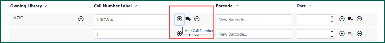 The plus sign will add a Call Number row