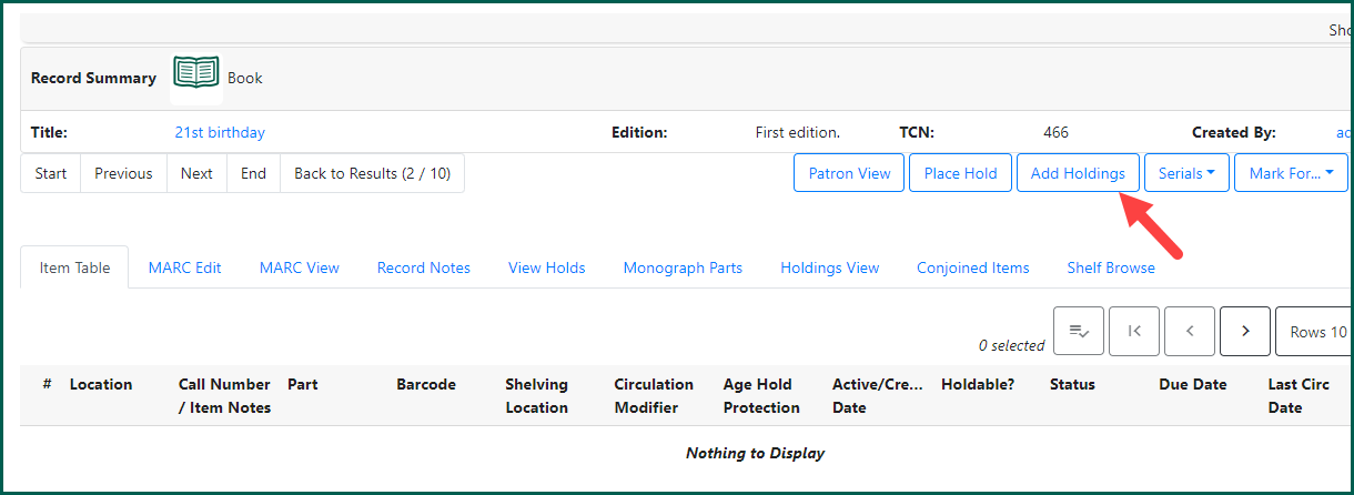 Click Add Holdings to open the Holdings Editor