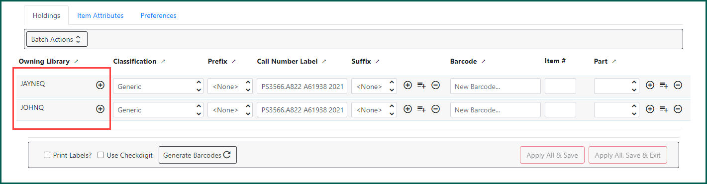 Image of two holdings lines that will add new items to two different branches