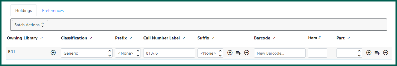 Image of batch actions and holdings information