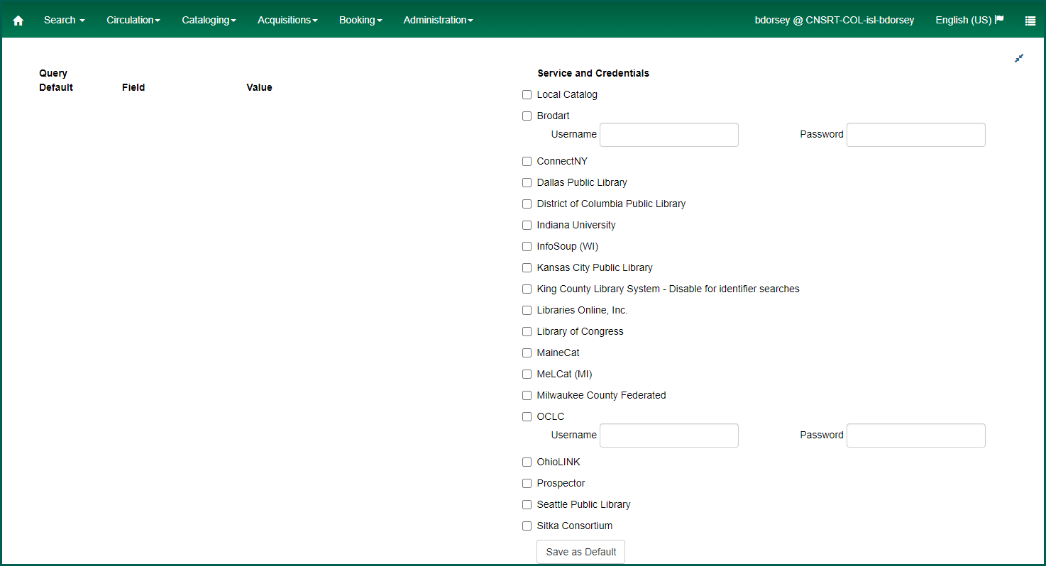 The query fields will be missing until you select at least one service.