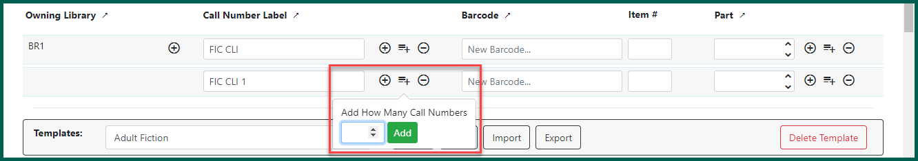 Enter the number of call number fields you wish to add