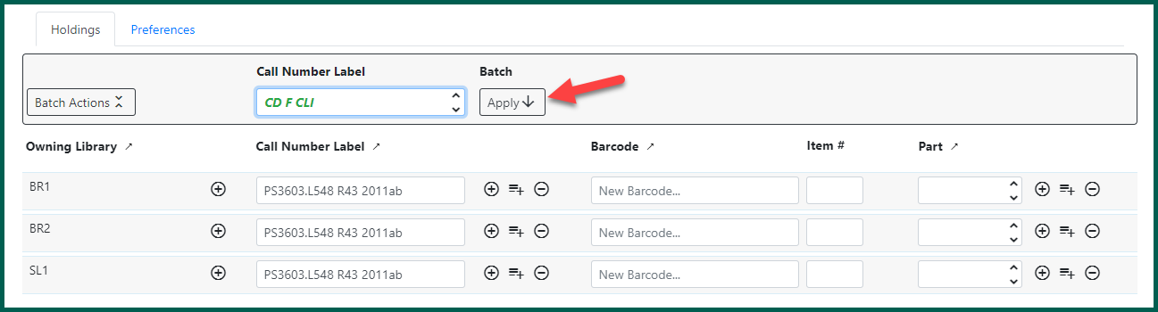 Use Batch Actions to apply the same call number to all fields.