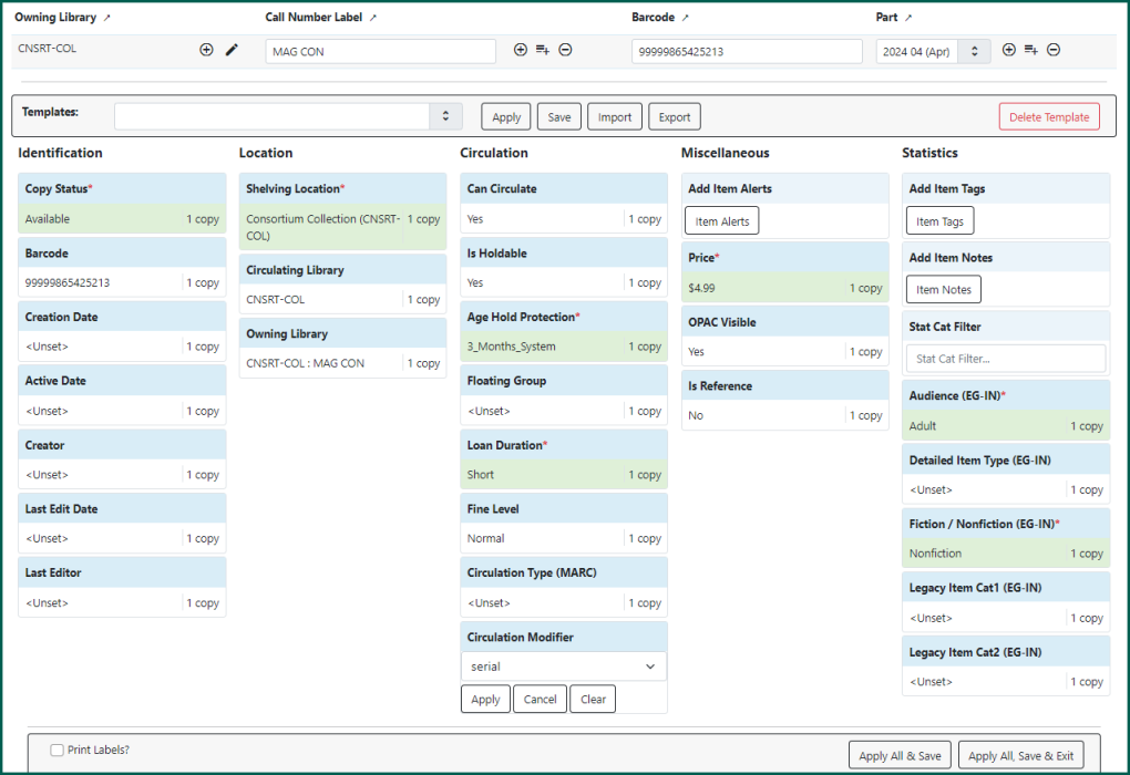 Apply your template or manually add attributes to your new holding