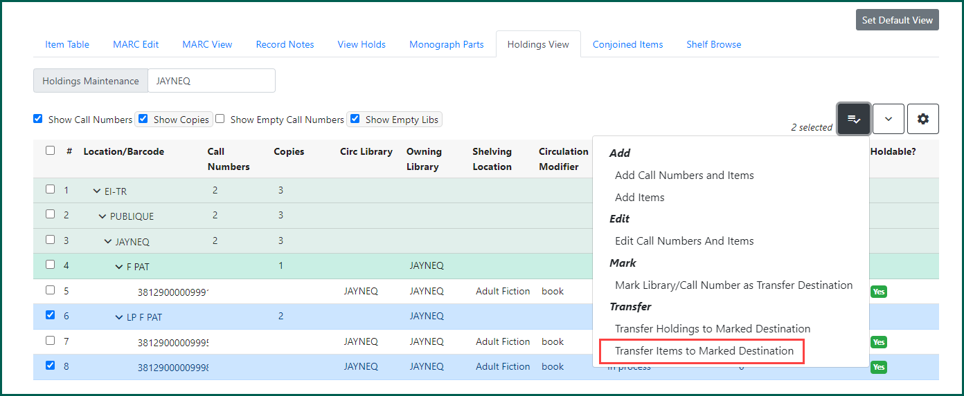 Transfer items should be used when one or more (but not all) items are being transferred.