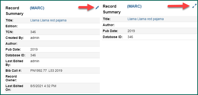 Click the mini arrows at the corner of each record summary to close it.