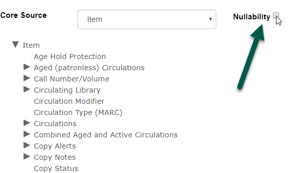 Nullability checkbox appears next to the Core Source field box.