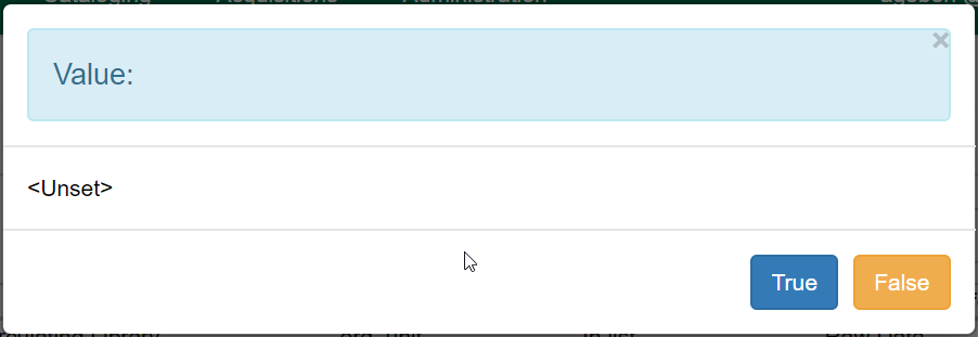 Value is unset and offers True or False as options