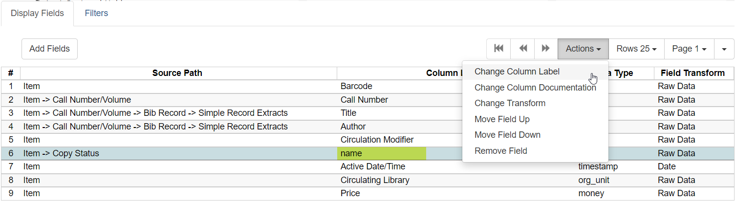 Column label says Name for copy status.