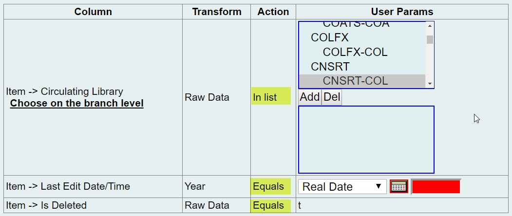 The in list and equals operators are highlighted