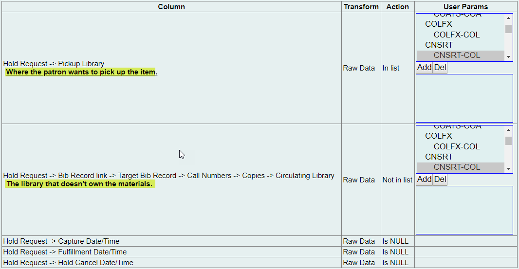 filter hints appear below the specific filter while creating a report.