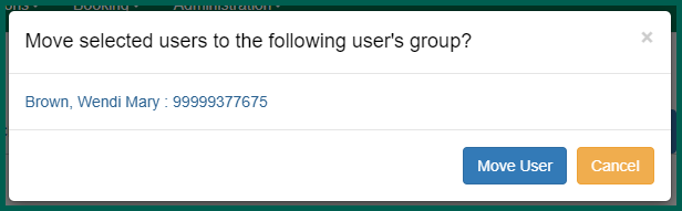 Window will ask to confirm moving the selected user to the following user's group